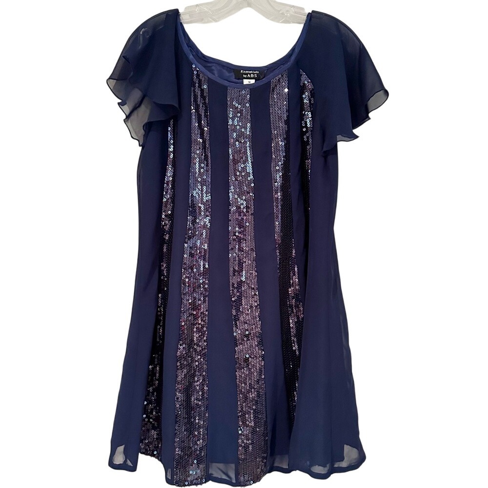 Essentials By A.B.S Sequin‎ Swing Dress Women's Medium Navy Whimsigoth 80s Fairy